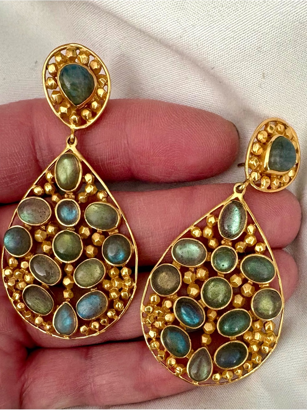 Julie Vos Labradorite 24K Gold Plate Statement Teardrop Earrings Retired